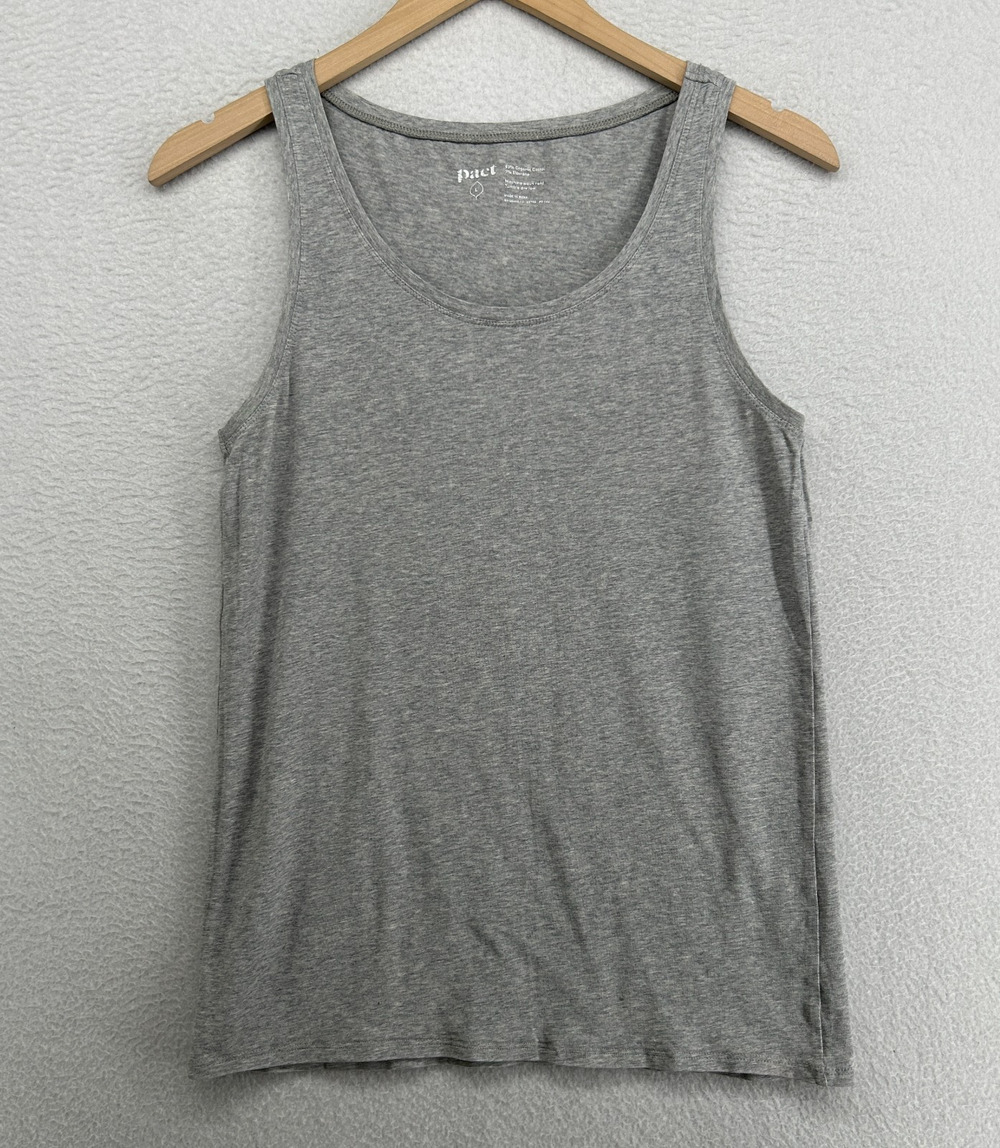 PACT Tank Top Womens L Stretch-Fit Slub Organic Cotton Jersey Scoop Neck Gray